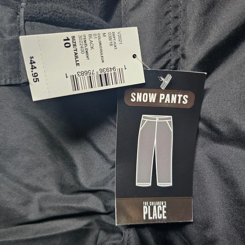 The Childrens Place Black Snow Pants Kids Size 10 Insulated Fleece Lined New